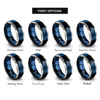 font options for inside engraving on blue & grey wireless controller rings