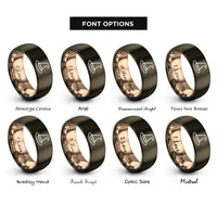 font options for inside engraving on gunmetal & rose gold witch hat rings