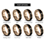 font options for inside engraving on black & rose gold witch hat paw rings