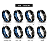 font options for inside engraving on black & blue & gray witchs knot rings