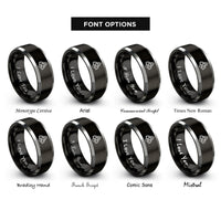 font options for inside engraving on black & silver witchs knot rings