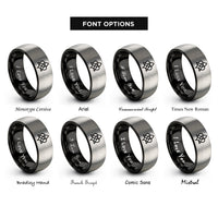 font options for inside engraving on black & grey witchs knot rings