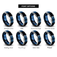 font options for inside engraving on blue & grey witchs knot rings