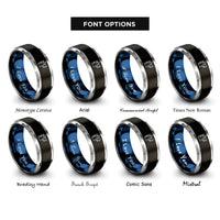font options for inside engraving on black & blue & grey wizard meeple rings
