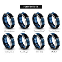font options for inside engraving on blue & gray wizard meeple rings
