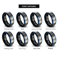 font options for inside engraving on black & blue & gray wolf rings
