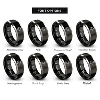 font options for inside engraving on black & silver wolf rings