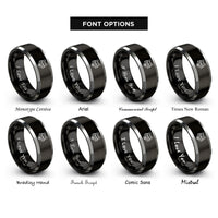 font options for inside engraving on black & silver wolf rings