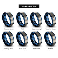 font options for inside engraving on blue & silver wolf rings