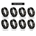 font options for inside engraving on black & silver wolf howling rings