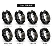 font options for inside engraving on black & silver wolf howling rings