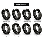 font options for inside engraving on black & silver wolf moon rings