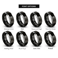font options for inside engraving on black & silver wolf moon rings