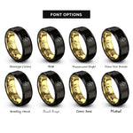 font options for inside engraving on black & gold wolf pack rings