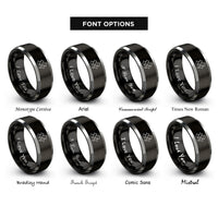 font options for inside engraving on black & silver wolf pack silhouettes rings