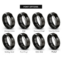 font options for inside engraving on black & gray wolf paw print rings
