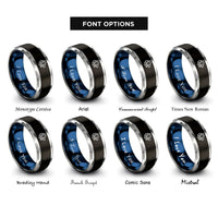 font options for inside engraving on black & blue & grey wolf snarling rings