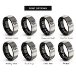 font options for inside engraving on black & silver wolf stippled rings