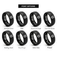 font options for inside engraving on black wolf stippled rings
