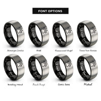 font options for inside engraving on black & silver wolf track rings