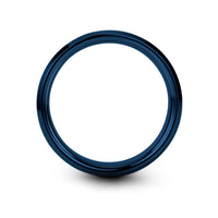 unique wedding band design – palm tree engraving on blue & grey tungsten wedding band