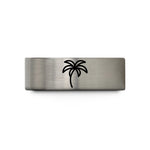 engraved ring for her – blue & silver tungsten palm tree wedding band