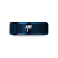 unique wedding band design – blue tungsten palm tree wedding band