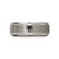 anniversary ring for her – grey tungsten palm tree wedding band