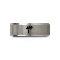 anniversary ring for her – grey tungsten palm tree wedding band