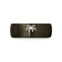 tungsten band for couples – gunmetal & blue tungsten palm tree wedding band