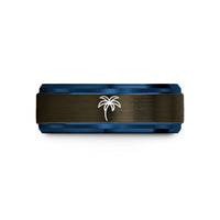 tungsten band for couples – gunmetal & blue tungsten palm tree wedding band