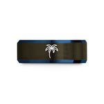 tungsten band for couples – gunmetal & blue tungsten palm tree wedding band
