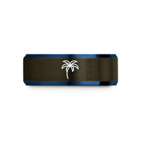 tungsten band for couples – gunmetal & blue tungsten palm tree wedding band