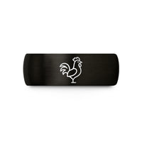 her custom wedding band – black tungsten rooster wedding band