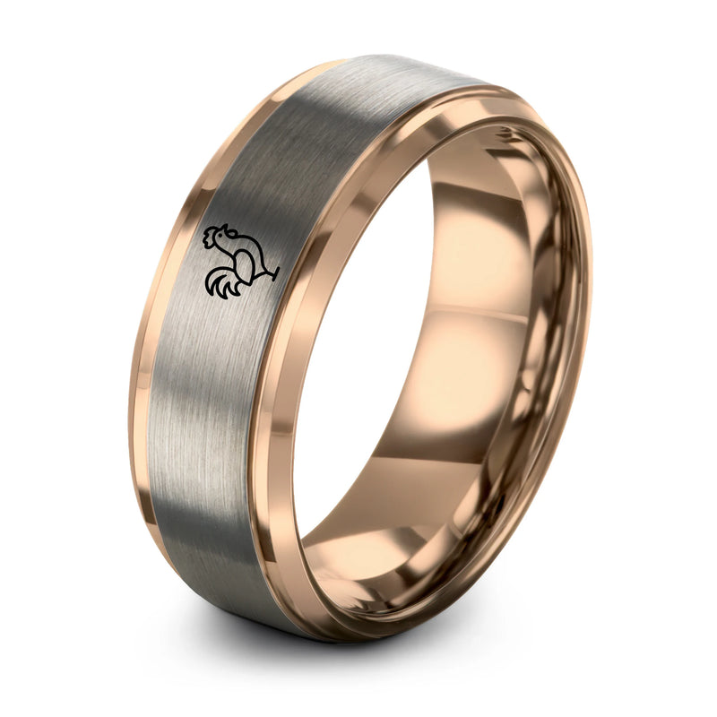 Rooster – Tungsten Wedding Band, 8 mm, Rose Gold Comfort-Fit Unisex