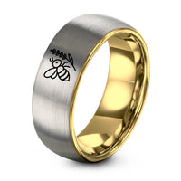 Women Birthday Gift Ideas – gold & gray tungsten bee lavender sprig ring