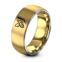 Women Birthday Gift Ideas – gold & silver tungsten bee lavender sprig ring