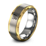 gold & silver tungsten bee lavender sprig ring
