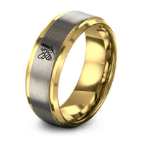 gold & gray tungsten bee lavender sprig ring