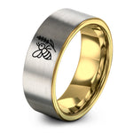 thoughtful present for her – gold & gray tungsten bee lavender sprig ring