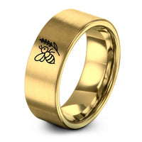 unique present for her – gold tungsten bee lavender sprig ring