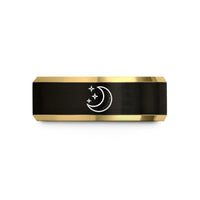 best birthday present her – black & gold tungsten waning gibbous stars wedding band