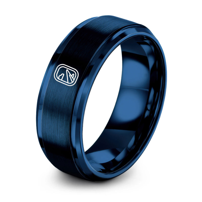 Airplane Window – Tungsten Wedding Band, 8 mm, Blue Comfort-Fit Unisex