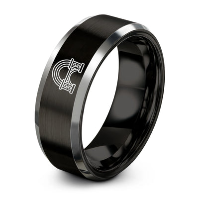 Bifrost Bridge Arc – Tungsten Wedding Band, 8 mm, Black, Silver Comfort-Fit Unisex