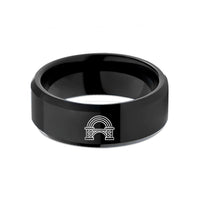 engraved rings for couples – black tungsten bifrost bridge arc wedding band