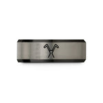 personalized ring for her – black & blue & gray tungsten dowsing rods wedding band