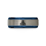 personalized jewelry for her – blue & gray tungsten barcelona skyline wedding band