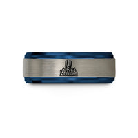 personalized jewelry for her – blue & gray tungsten barcelona skyline wedding band