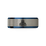 unique presents for her – blue & grey tungsten barcelona skyline wedding band