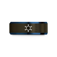 personalized jewelry for her – gunmetal & blue tungsten molecule ring benzene wedding band